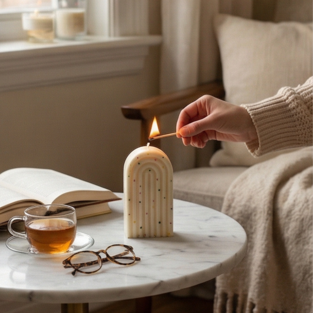 Dekoruota sojų vaško žvakė "Soft Arch Mini"