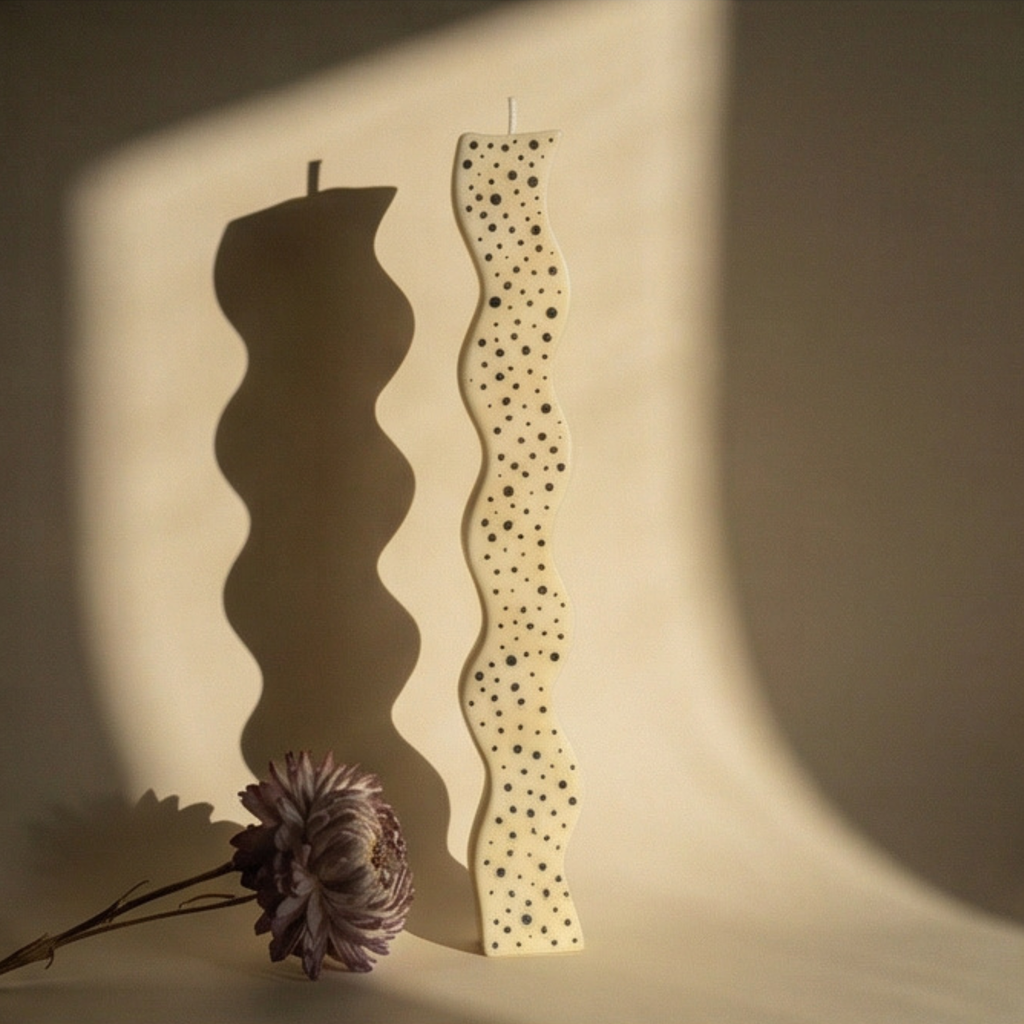 Dekoruota sojų vaško žvakė "Curve Dot"