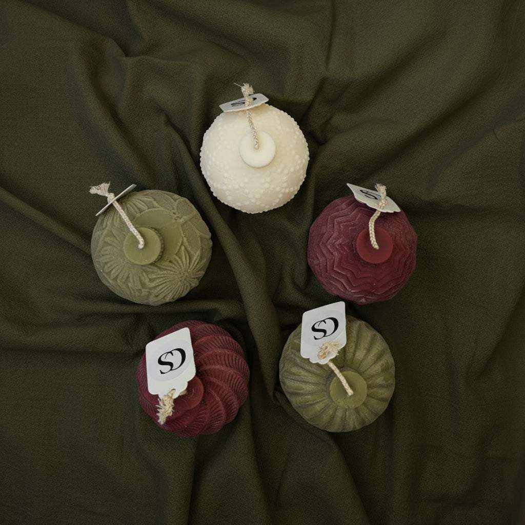 Spalvotos šventinės rapsų vaško žvakės apvalūs kalėdiniai žaisliukai