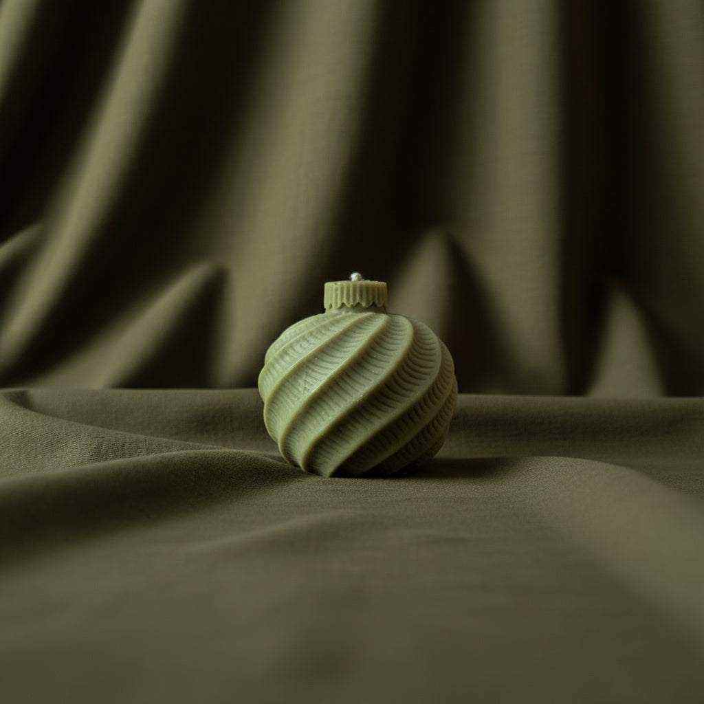 Rapsų vaško žvakė „Šventinis burbulas“ su ornamentu, primenančiu kalėdinį žaisliuką