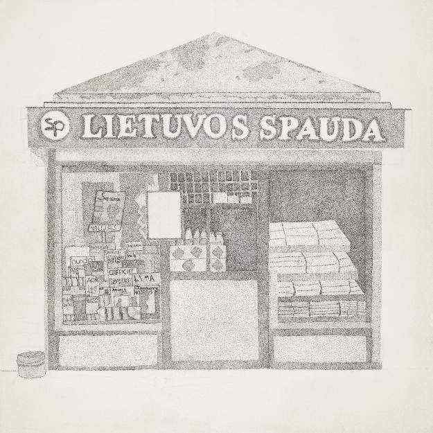 Lietuvos spaudos piešinys – nykstantis spaudos kioskelis su laikraščiais ir saldainiais