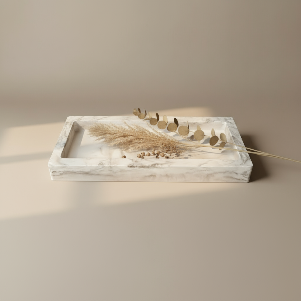 Padėklas marmuro linijos iš gipso minimalistinio dizaino su žemiškomis spalvomis ir subtiliu marmuro raštu