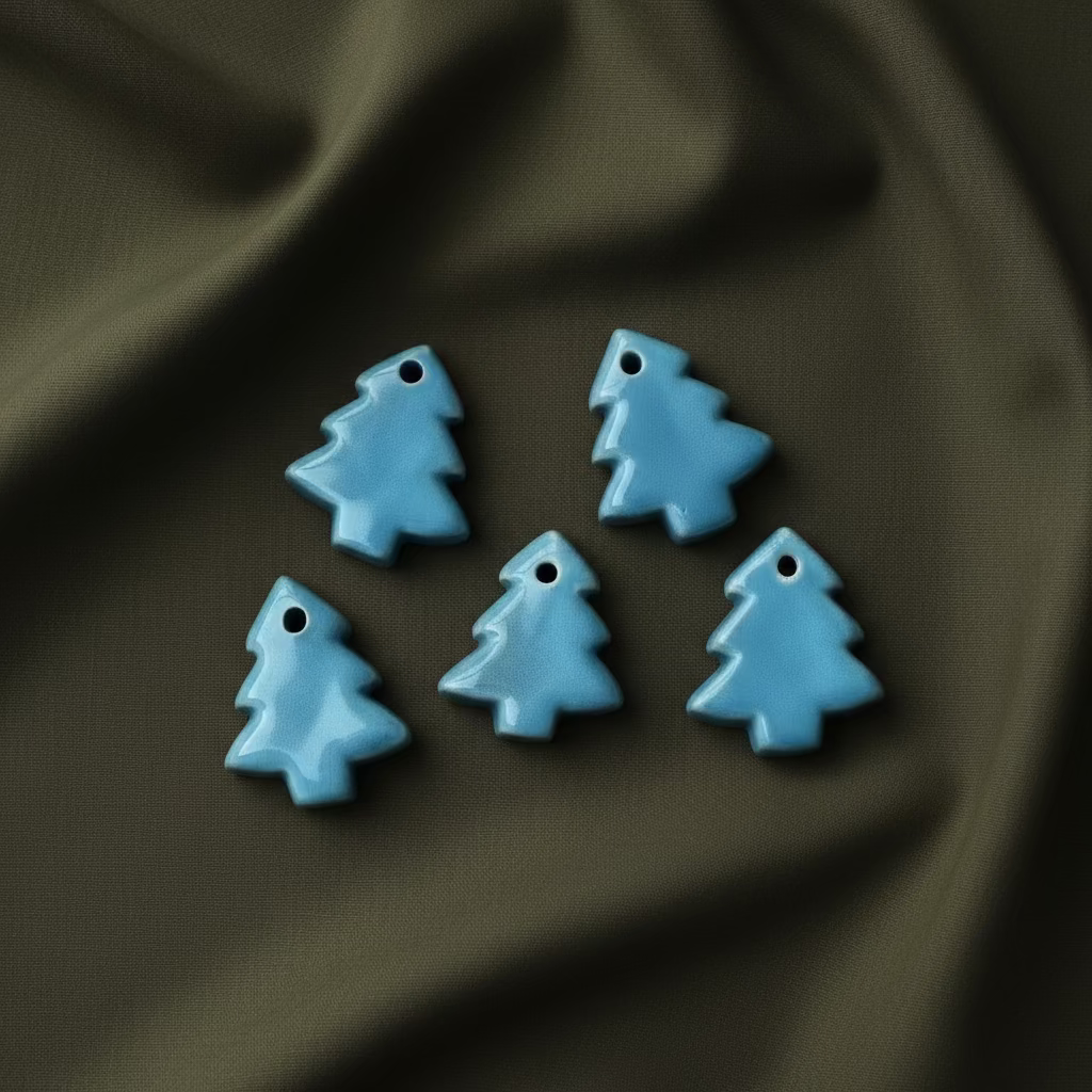 Keraminiai mėlyni eglutės žaisliukai Kalėdoms dekoruoti