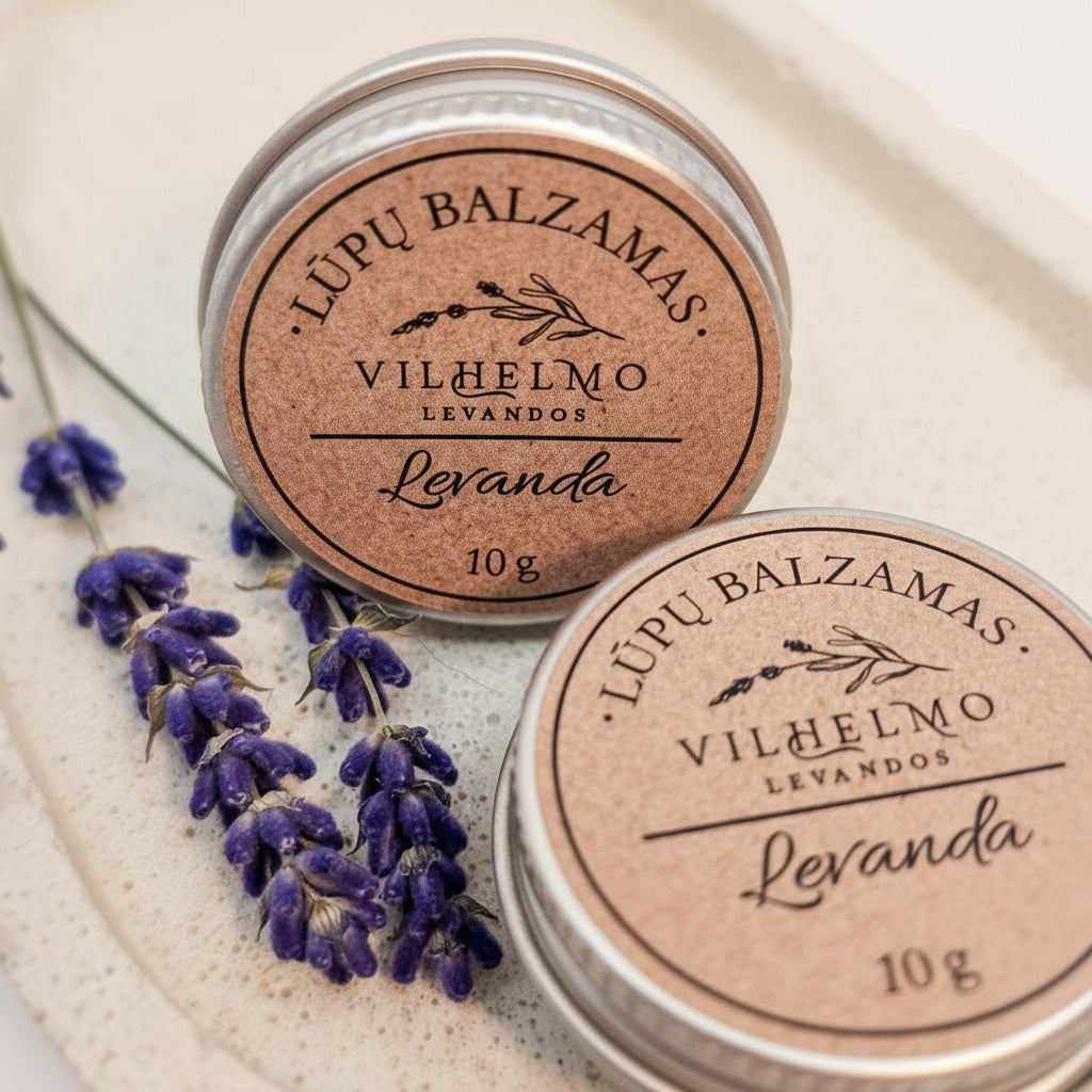Natūralus lūpų balzamas su levandos aliejumi, drėkinantis ir saugantis nuo išsausėjimo